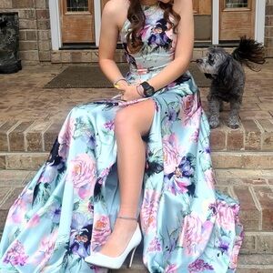 Blue Floral Prom Dress